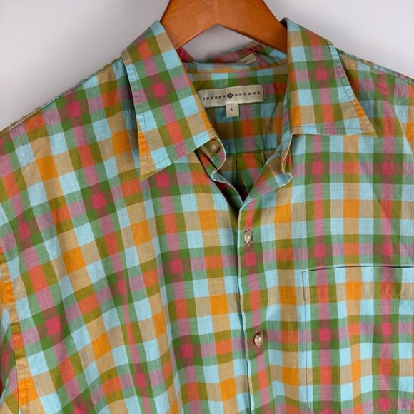 Joseph Abboud Plaid Colorful Short Sleeve Men's Shirt ~ L - Picture 1 of 11